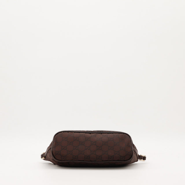 Vue du dessous pochette Gucci toile monogrammée marron occasion authentique — AMANA Vintage