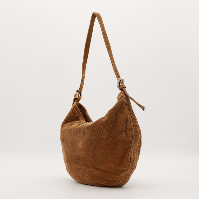 Sac Fendi Hobo velours côtelé marron profil avec bandoulière occasion authentique — AMANA Vintage