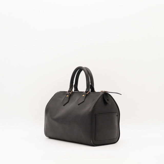Sac Louis Vuitton Speedy 25 Épi noir vue trois quarts occasion authentique — AMANA Vintage
