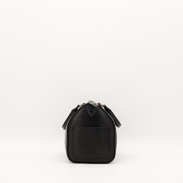 Sac Louis Vuitton Speedy 25 Épi noir vue de côté poche plaquée — AMANA Vintage