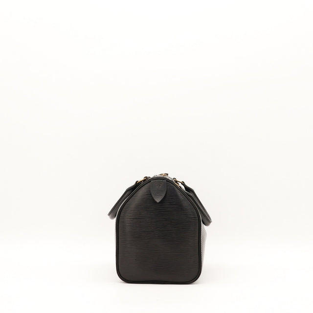 Sac Louis Vuitton Speedy 25 Épi noir profil latéral occasion authentique — AMANA Vintage