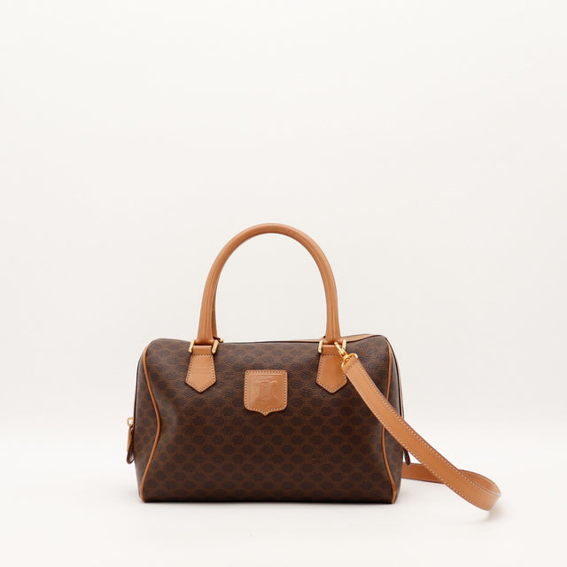 Sac Céline Boston Macadam vue de face toile brune occasion authentique — AMANA Vintage