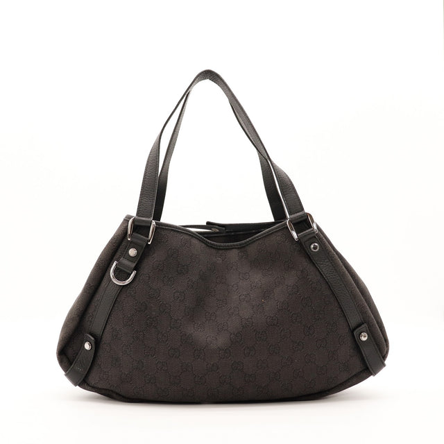 Sac Gucci Tote toile monogrammée noire vue de face occasion authentique — AMANA Vintage