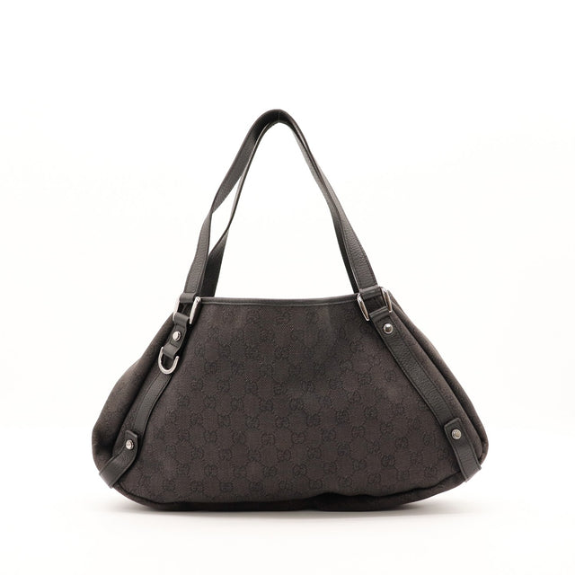 Sac Gucci Tote toile monogrammée noire vue arrière occasion authentique — AMANA Vintage