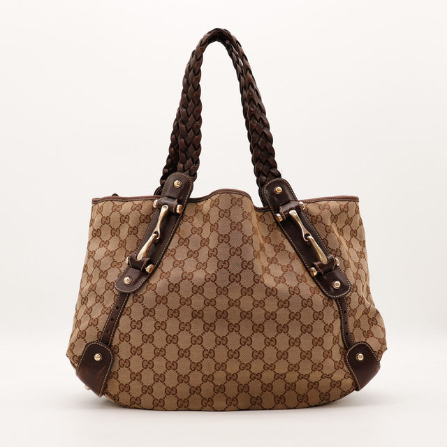 Sac Gucci Pelham toile monogrammée anses tressées vue de face occasion authentique — AMANA Vintage