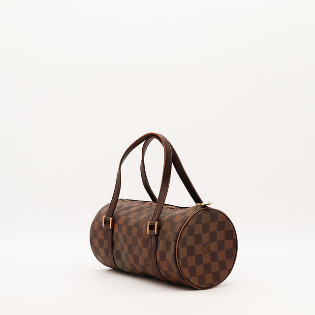 Sac Louis Vuitton Papillon 30 Damier Ébène vue de côté cylindrique occasion authentique — AMANA Vintage