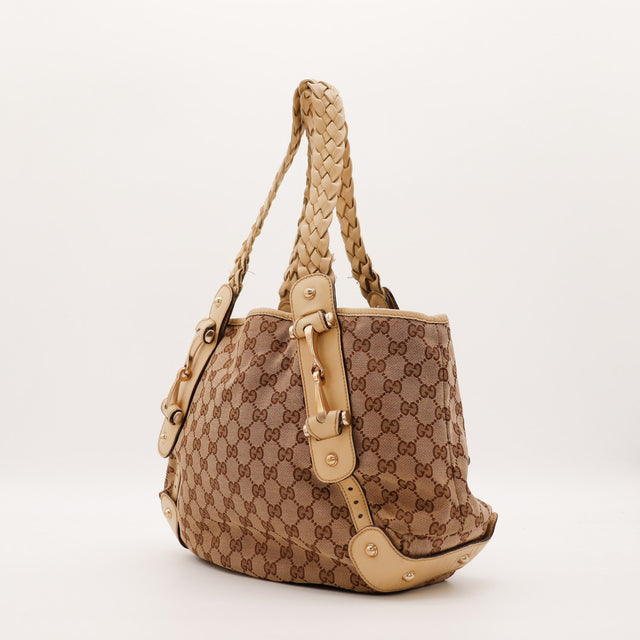 Sac Gucci Pelham anses tressées cuir beige vue de trois quarts occasion authentique — AMANA Vintage