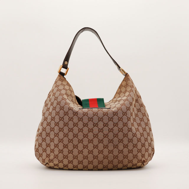 Vue arrière sac Gucci Hobo Web monogramme beige marron occasion authentique — AMANA Vintage