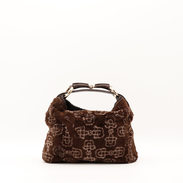 Sac Céline Hobo fourrure marron motif monogrammé vue de face occasion authentique — AMANA Vintage