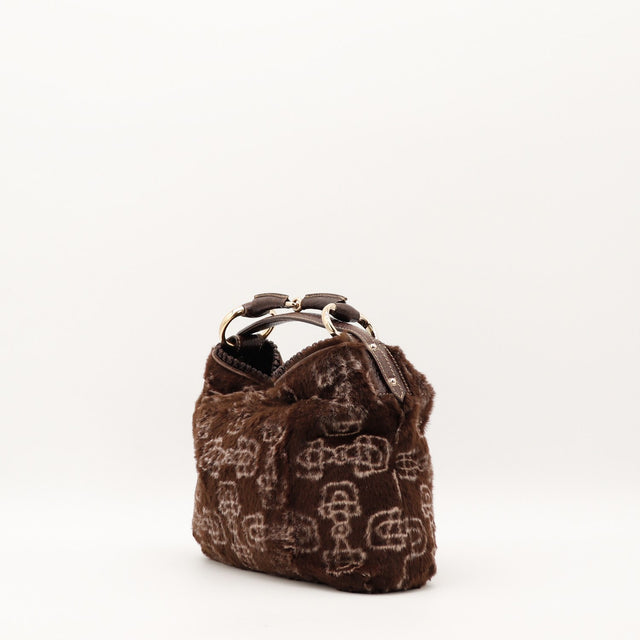 Sac Céline Hobo fourrure vue de côté anse cuir occasion authentique — AMANA Vintage