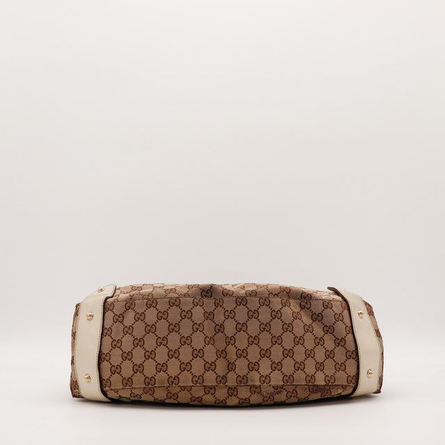 Dessous du sac Gucci Pelham Tote toile monogrammée occasion authentique — AMANA Vintage