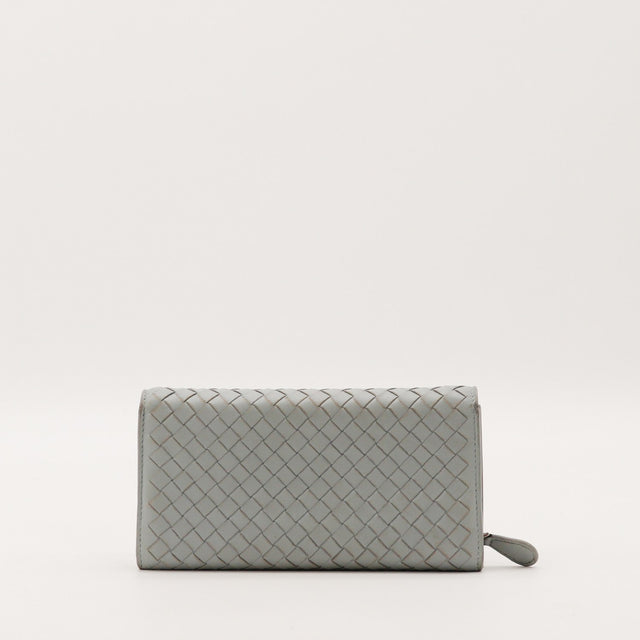 Portefeuille Bottega Veneta Intrecciato gris vue arrière occasion authentique — AMANA Vintage