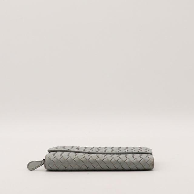 Portefeuille Bottega Veneta Intrecciato gris vue de dessus occasion authentique — AMANA Vintage