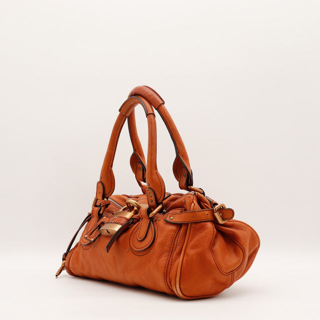 Vue de dos Chloé Paddington cuir grainé orange terracotta occasion authentique — AMANA Vintage