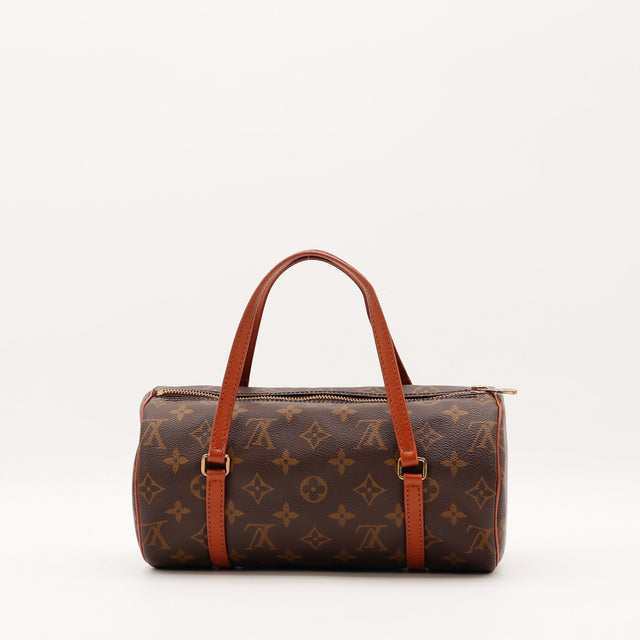 Détail des anses en cuir vachette Louis Vuitton Papillon 26 occasion authentique — AMANA Vintage