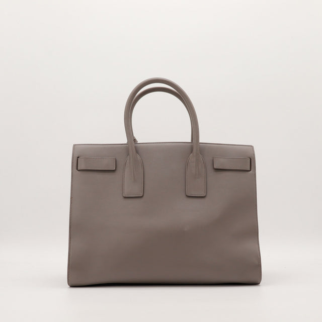 Sac de Jour Grand Saint Laurent cuir taupe vue de dos occasion authentique — AMANA Vintage