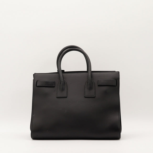 Sac de Jour Small Saint Laurent cuir noir vue arrière occasion authentique — AMANA Vintage