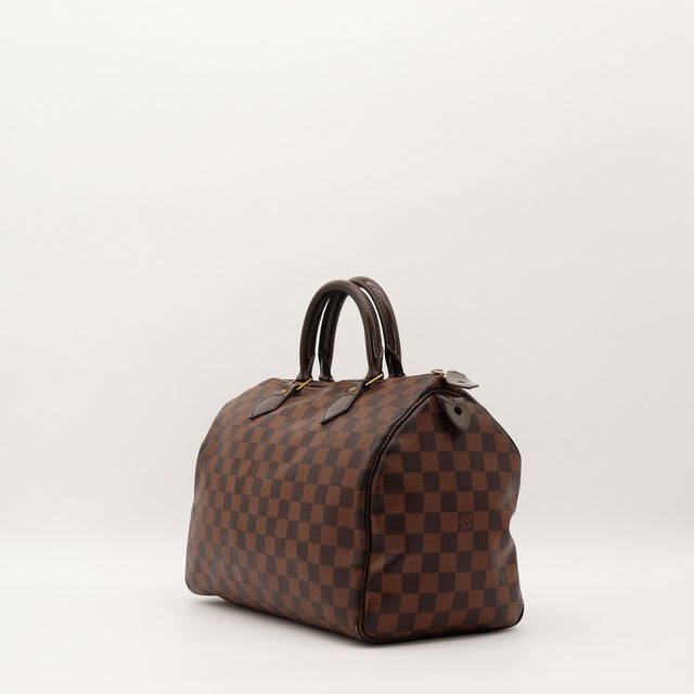 Sac Louis Vuitton Speedy 30 Damier Ébène vue trois quarts occasion authentique — AMANA Vintage