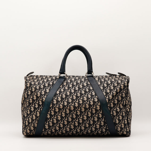 Sac Dior Boston Trotter toile bleu marine vue de face occasion authentique — AMANA Vintage