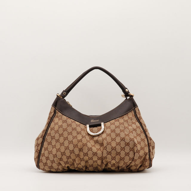 Sac Gucci Hobo toile monogrammée beige vue de face occasion authentique — AMANA Vintage