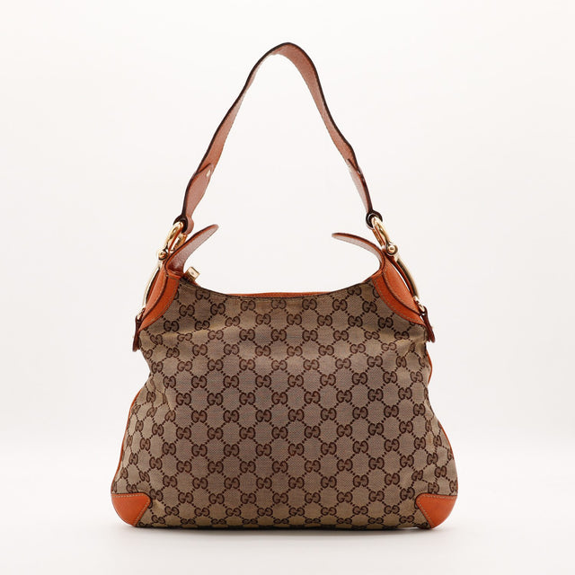 Hobo Gucci toile monogrammée cognac vue de face occasion authentique — AMANA Vintage