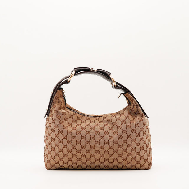 Sac Gucci Hobo toile monogrammée beige vue de face occasion authentique — AMANA Vintage