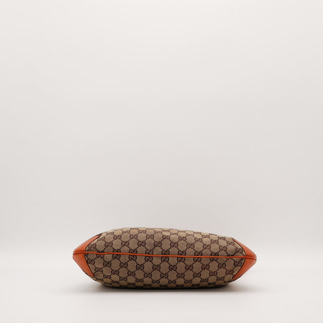 Vue du dessous Hobo Gucci toile monogrammée bords cuir cognac — AMANA Vintage