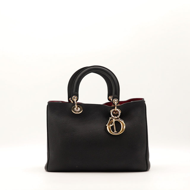 Sac Dior Diorissimo cuir grainé noir vue de face occasion authentique — AMANA Vintage