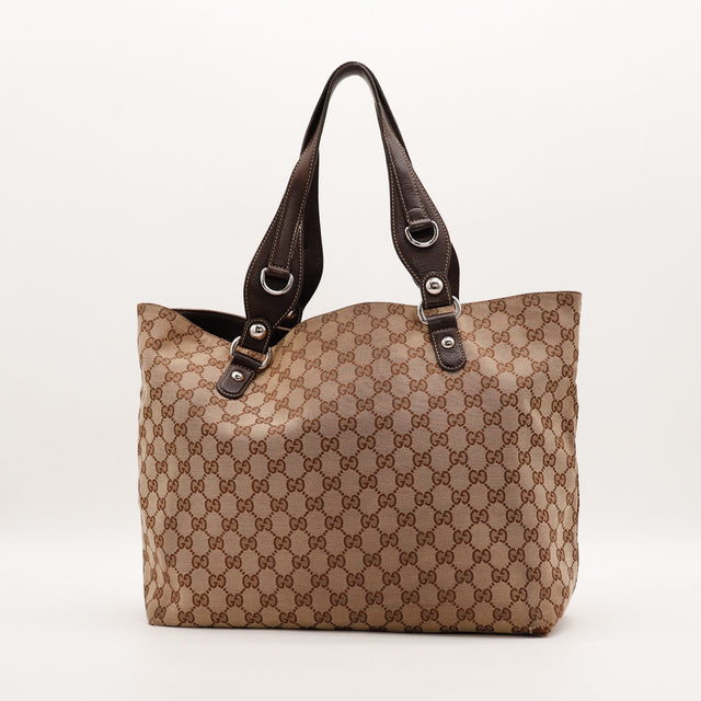 Vue de dos Tote Horsebit Gucci toile monogrammée beige occasion — AMANA Vintage