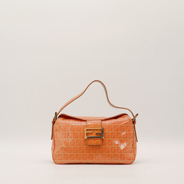 Sac Fendi épaule toile Zucca rouge brique vue de face occasion authentique — AMANA Vintage
