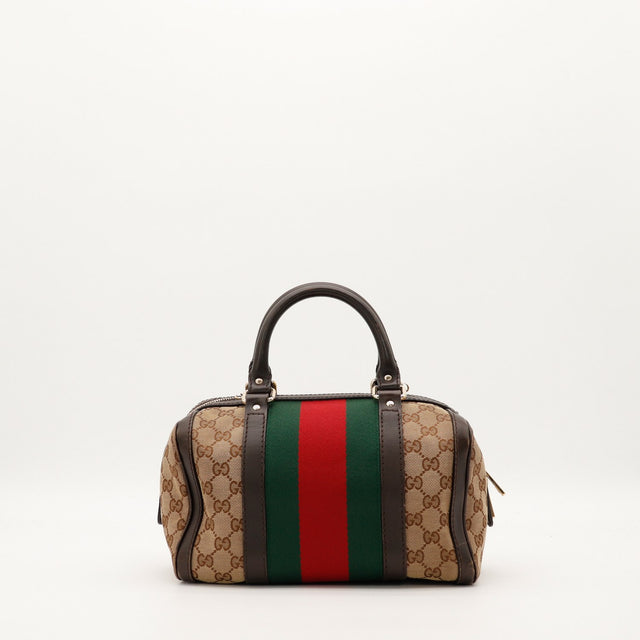 Sac Gucci Boston Joy Web vue de trois quarts droite fermeture éclair occasion — AMANA Vintage