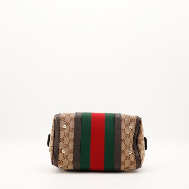 Fond du sac Gucci Boston Joy Web toile monogrammée pieds métal occasion — AMANA Vintage