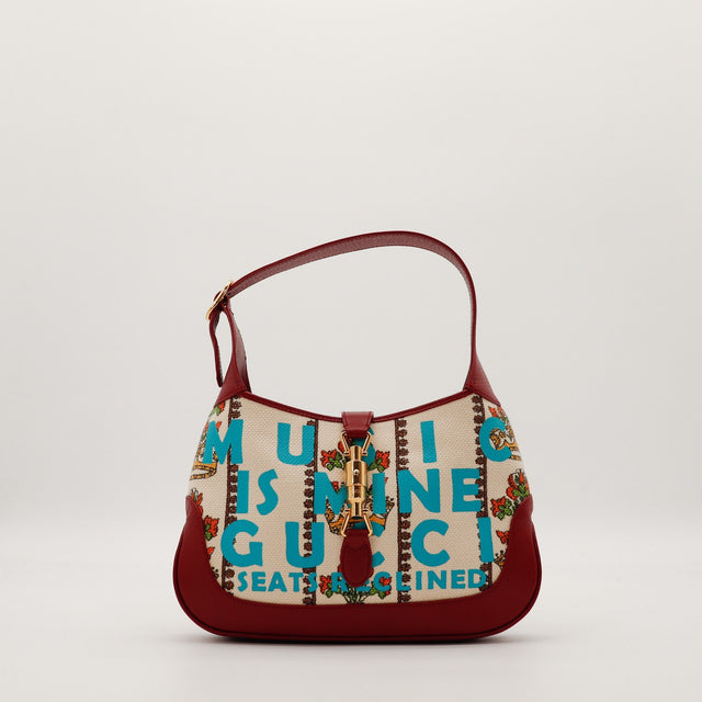 Gucci New Jackie édition Music Is Mine canvas imprimé turquoise bordeaux vue de face occasion authentique — AMANA Vintage