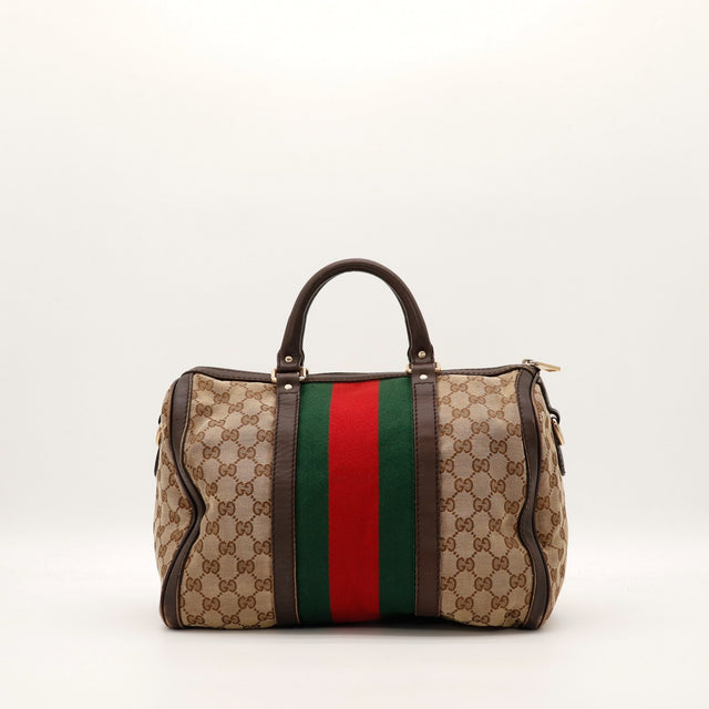 Sac Gucci Joy Boston Web vue de face arrière toile monogrammée — AMANA Vintage