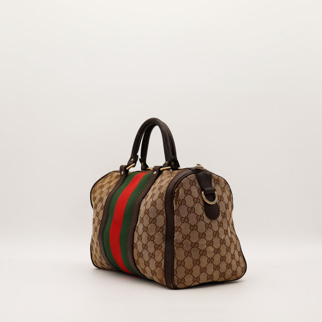 Gucci Boston Web vue latérale gauche toile monogrammée — AMANA Vintage