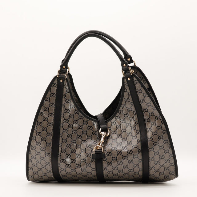Sac Gucci Hobo toile monogrammée enduite argentée vue de face occasion authentique — AMANA Vintage