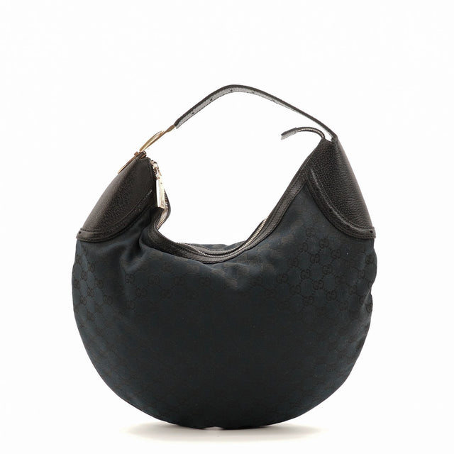 Sac Gucci Hobo Demi Lune toile monogrammée noire vue de face occasion authentique — AMANA Vintage
