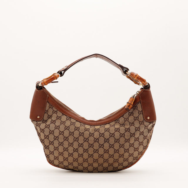 Sac Gucci Hobo Bambou toile monogrammée vue de face occasion authentique — AMANA Vintage