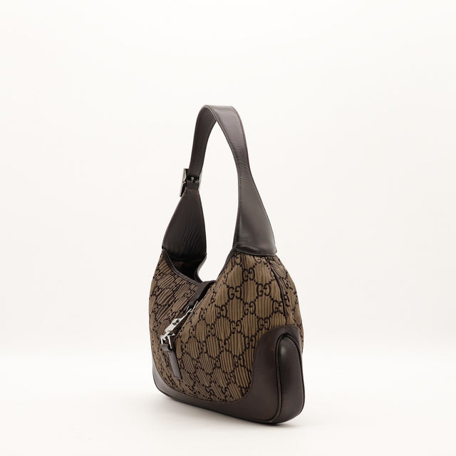 Sac Gucci Jackie vue trois quarts cuir marron occasion authentique — AMANA Vintage