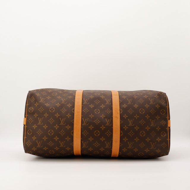 Detail fond Louis Vuitton Keepall 50 bandouliere bandes cuir vachette — AMANA Vintage