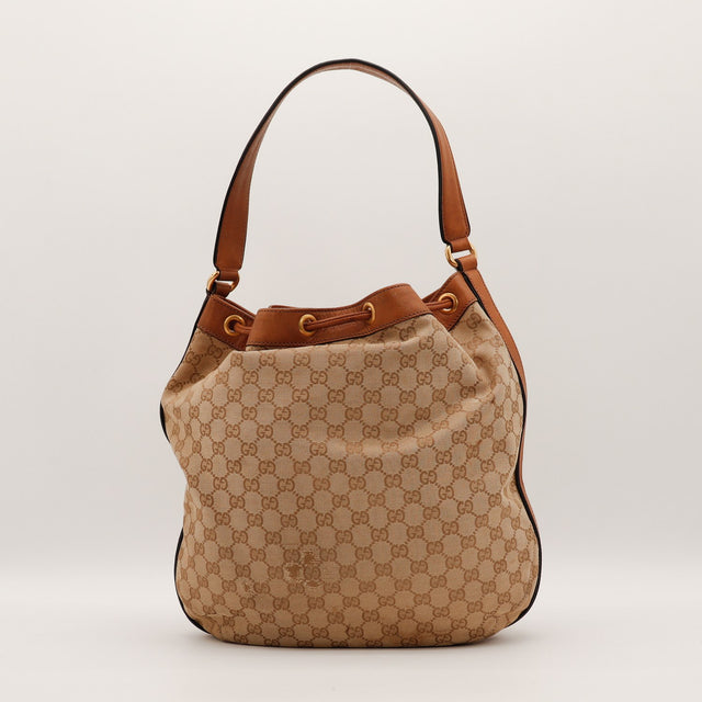 Sac seau Gucci Web vue de dos toile monogrammée occasion — AMANA Vintage