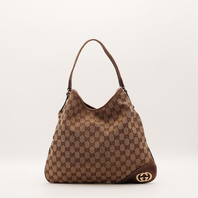 Sac Gucci Hobo toile monogrammée beige vue de face occasion authentique — AMANA Vintage