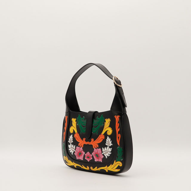Sac Gucci Jackie cuir noir anse réglable vue latérale occasion authentique — AMANA Vintage