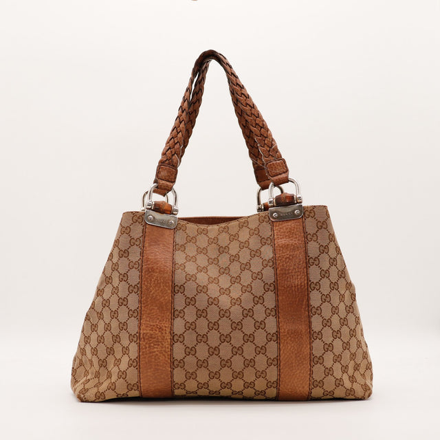 Tote Bag Bambou Gucci vue de face alternative toile monogrammée marron beige — AMANA Vintage
