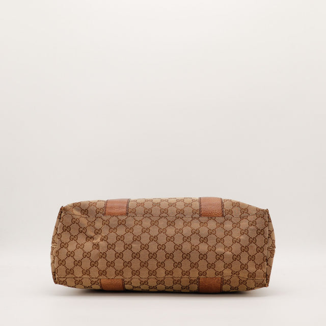 Tote Bag Bambou Gucci vue du fond toile monogrammée bandes cuir — AMANA Vintage