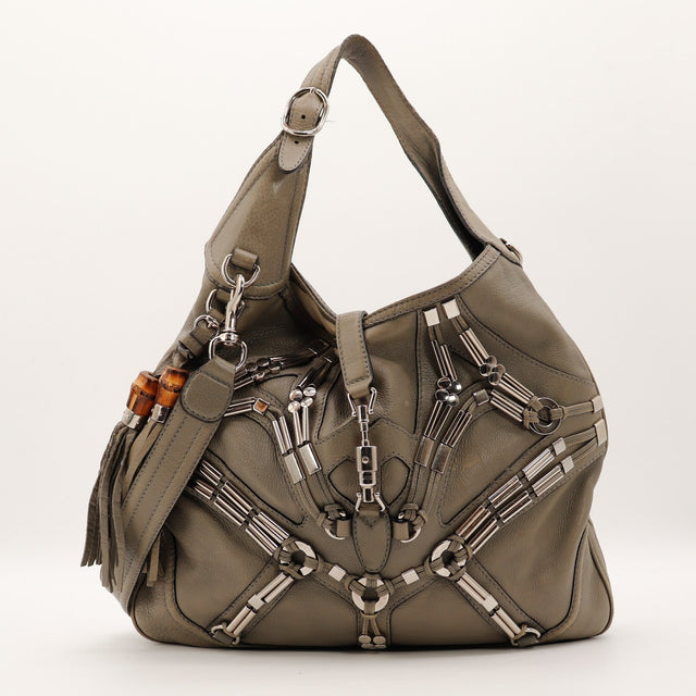 Sac Gucci Indy Hobo cuir taupe vue de face occasion authentique — AMANA Vintage