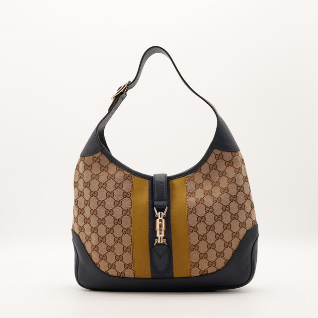 Sac Gucci Jackie toile monogrammée et cuir noir vue de face occasion authentique — AMANA Vintage