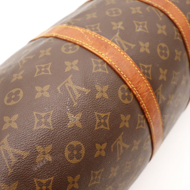 Detail bande cuir et toile Monogram Louis Vuitton Keepall 50 — AMANA Vintage