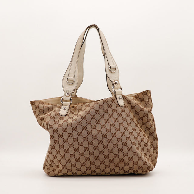 Tote Gucci monogramme vue de face arrière cuir ivoire — AMANA Vintage
