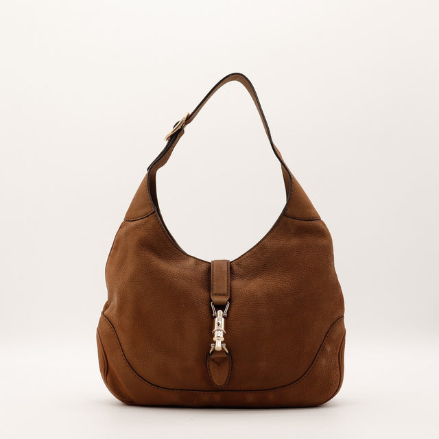 Sac Gucci New Jackie cuir grainé marron vue de face occasion authentique — AMANA Vintage